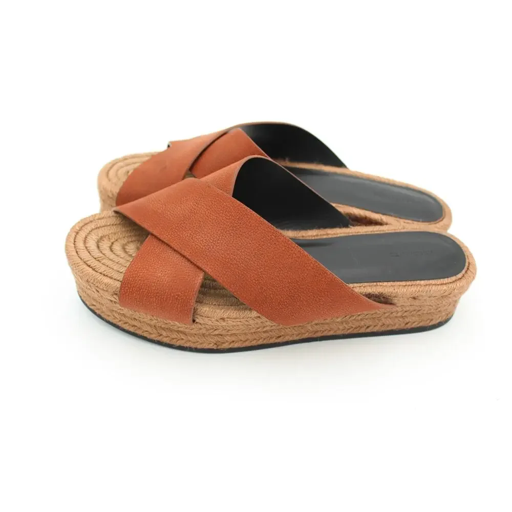 AllSaints Sandals Women 40 Size 10 Brown Leather Platform Slide Resort Boho